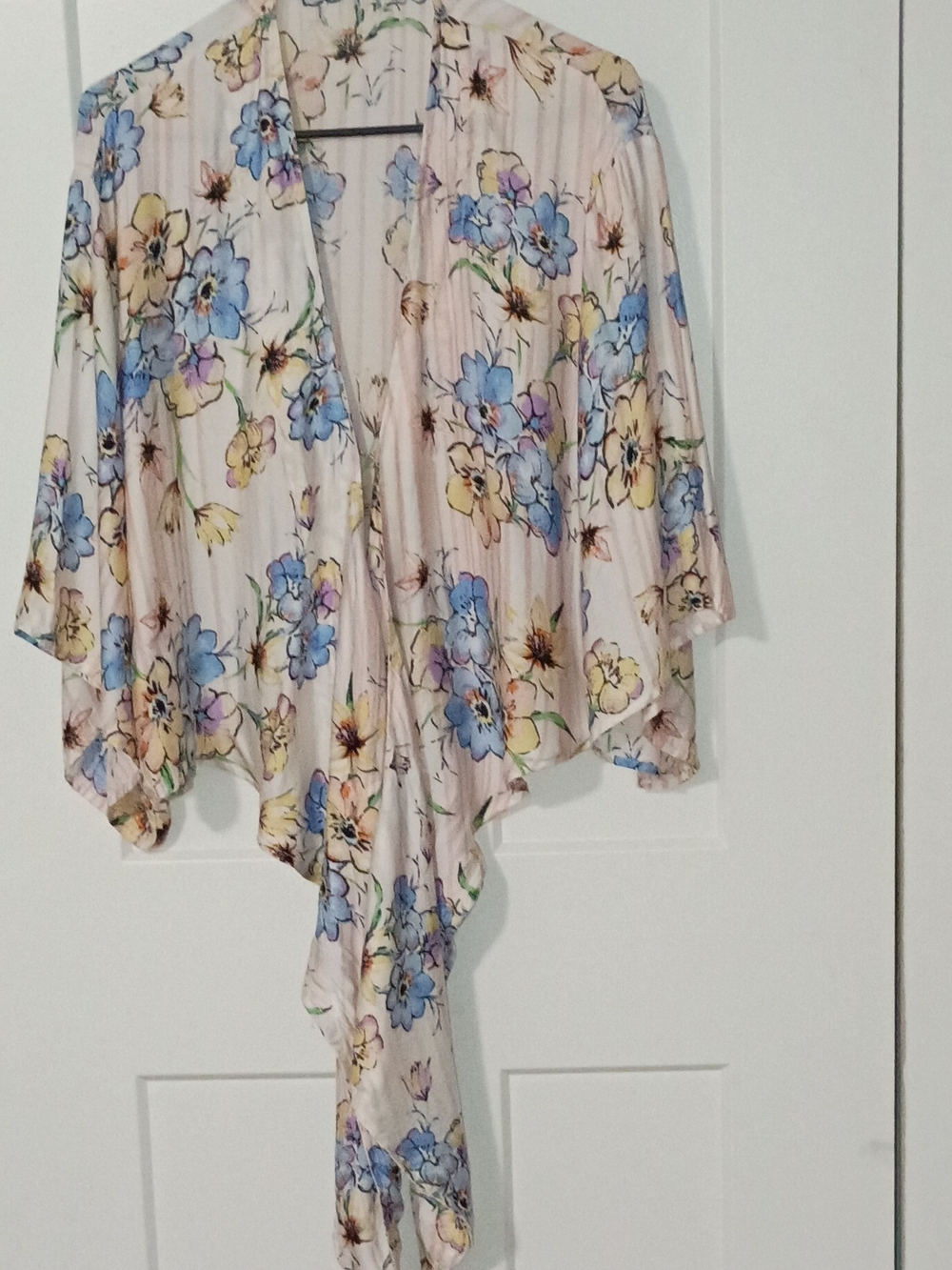 Floral Draped Kimono Cardigan - Blue & Yellow Floral